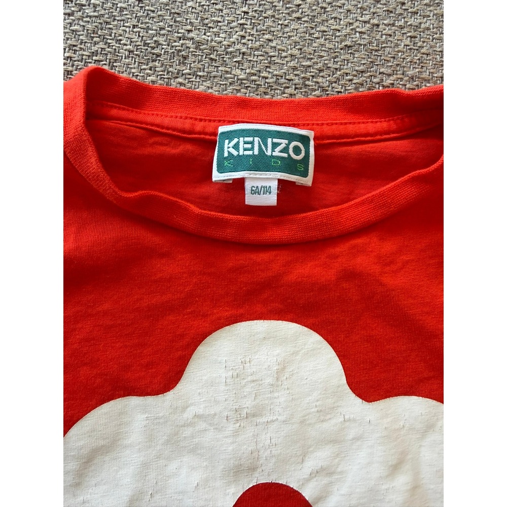 KENZO KIDS Girls Red Flower Designer Logo Basic Crewneck T-Shirt Sz 6A - Picture 4 of 7